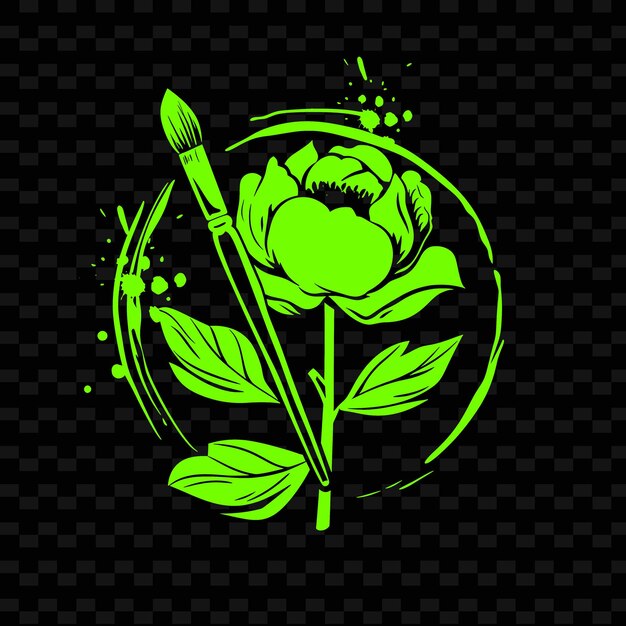 PSD 黒い背景に緑の葉が付いた緑のバラ