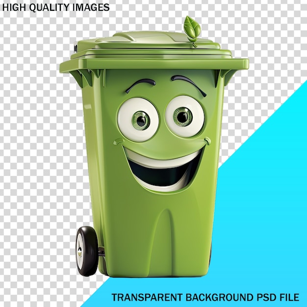 Зеленый мусорный контейнер с улыбающимся лицом