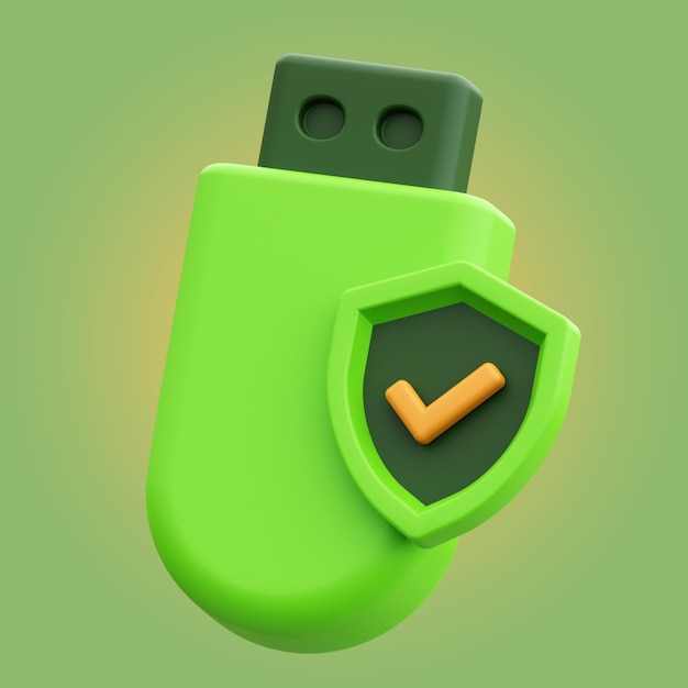 A green usb drive with a green shield on the top.