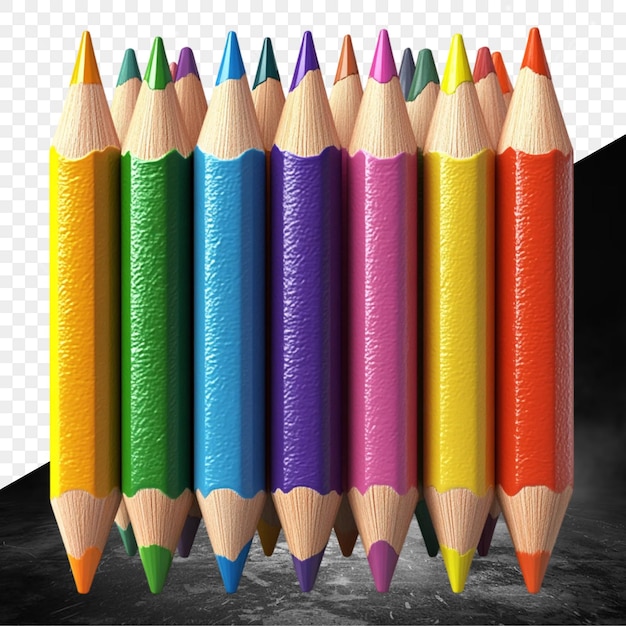 a group of colored pencils with a black background