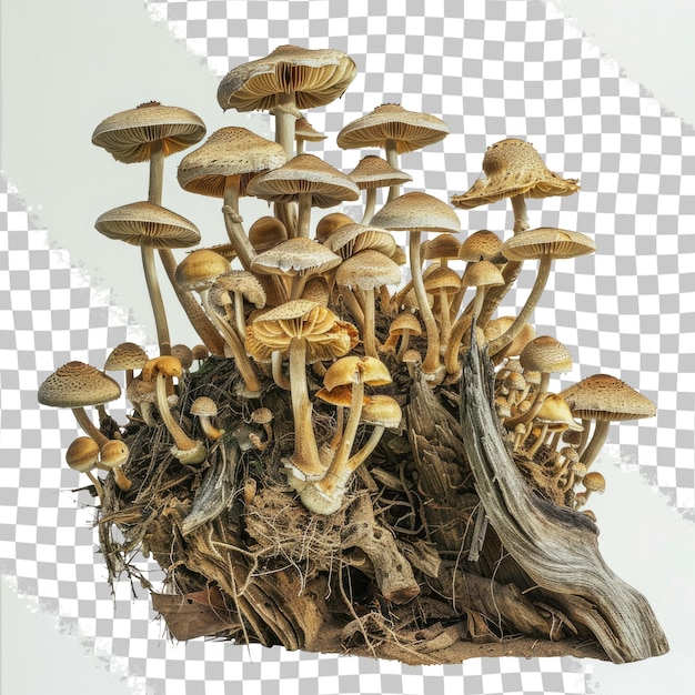 PSD Группа грибов на бумаге и прозрачном фоне