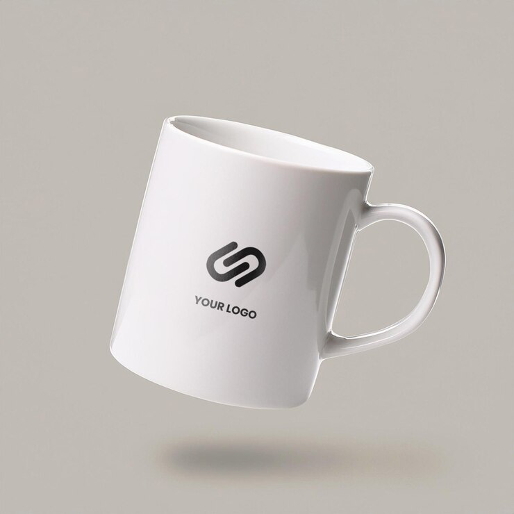 A half white coffee mug with mockup design editable psd