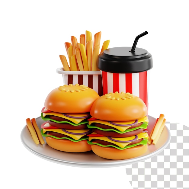 a hamburger and a soda are on a plate with a soda and a soda