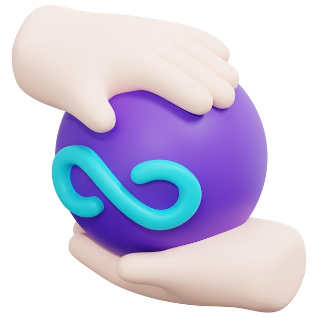 PSD Рука держит фиолетовый шар со словом бесконечность на нем.