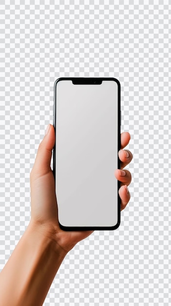 a hand holding a smartphone with a blank screen ideal for mockups and digital communication themes