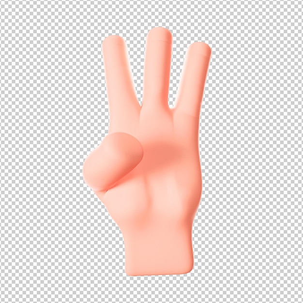 PSD 세 개의 손가락이 있는 손과 숫자 3을 나타내는 손