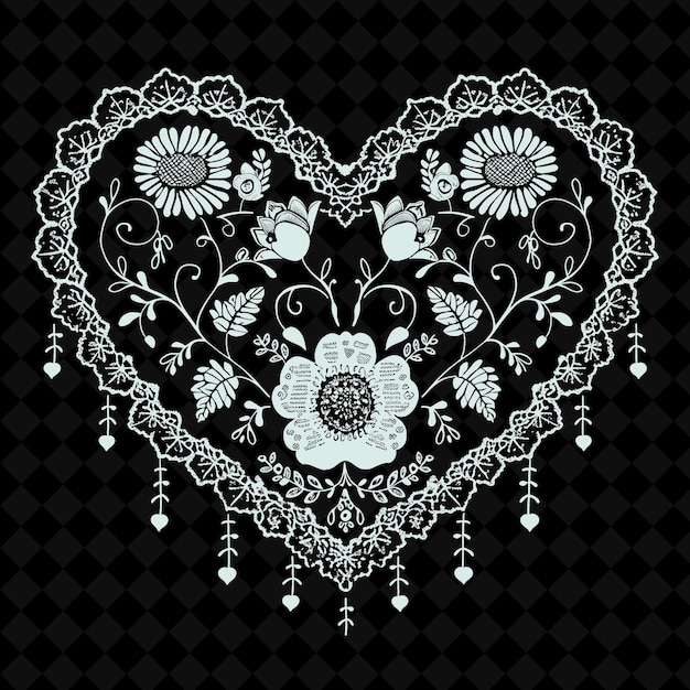PSD 黒い背景に花とネクタイで作られた心臓