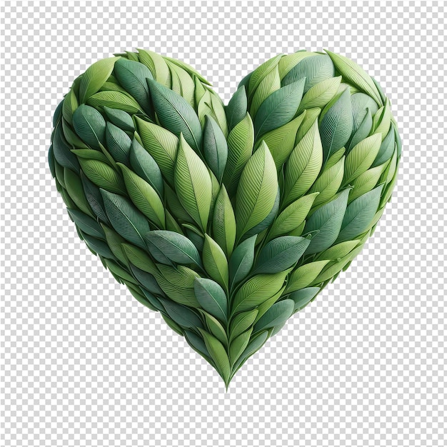 PSD 초록색 잎이 있는 심장 모양의 종이 조각