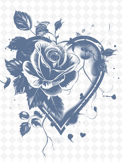 PSD 青い花をつけた心と 愛の言葉