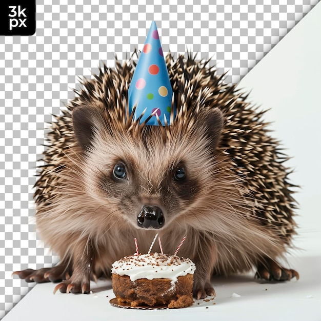 PSD 頭の上に誕生日のケーキを持ったヘッジホッグ