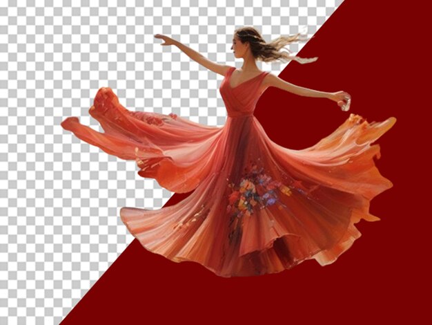 PSD Картина, изображающая женщину в длинном красном платье и танцующей