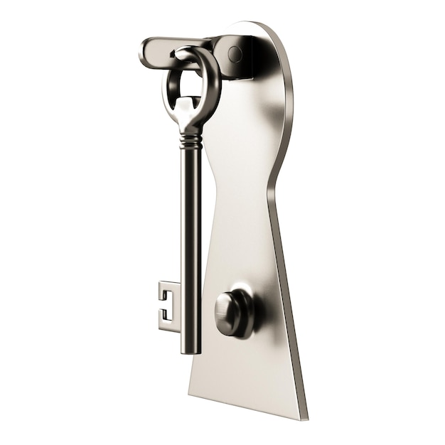 A key is hanging from a hook on a door