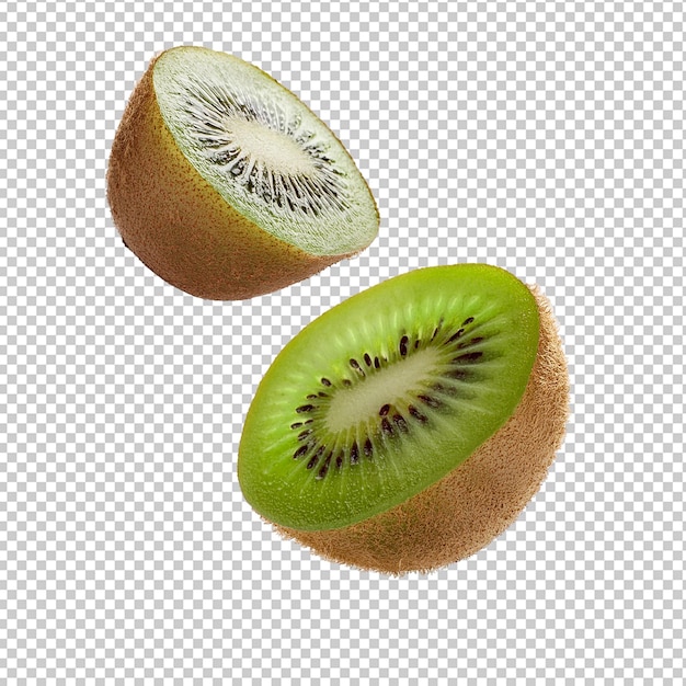 a kiwi fruit cut in half with a black background