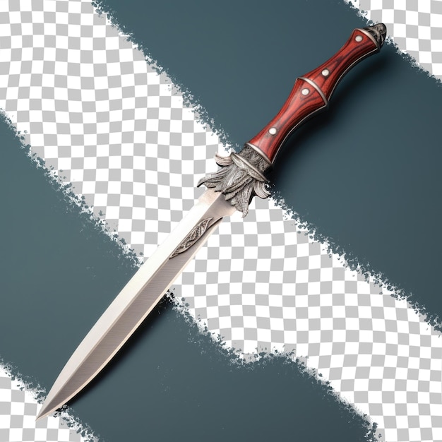 PSD 赤い柄の付いたナイフが市松模様の表面に置かれています。