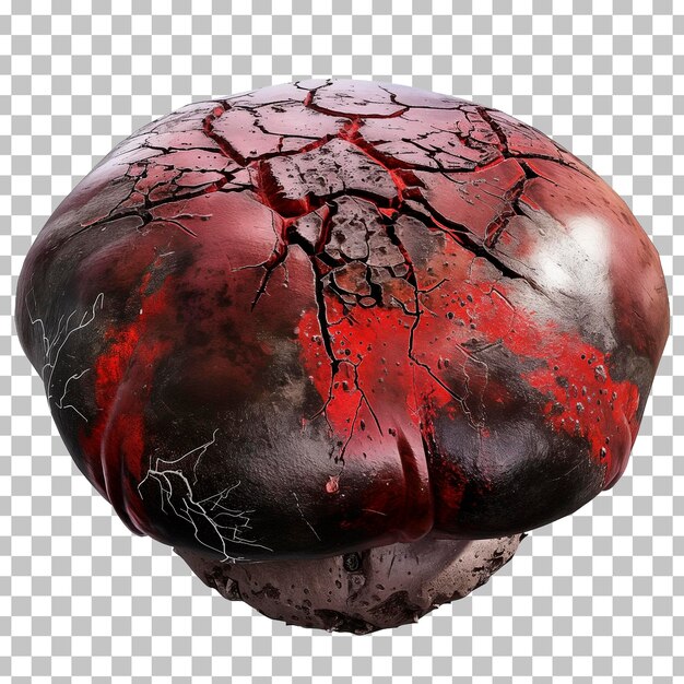 大きな赤と黒の大理石の形をした物体で表面が裂けています