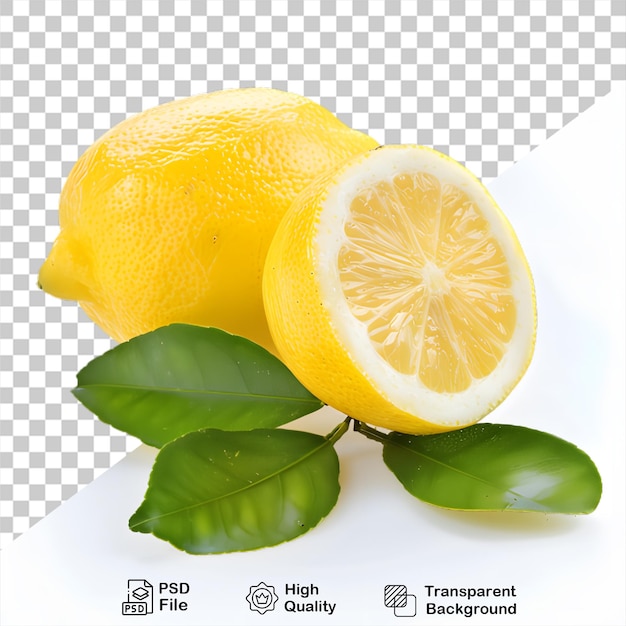 透明な背景のpngファイルに緑の葉のレモン