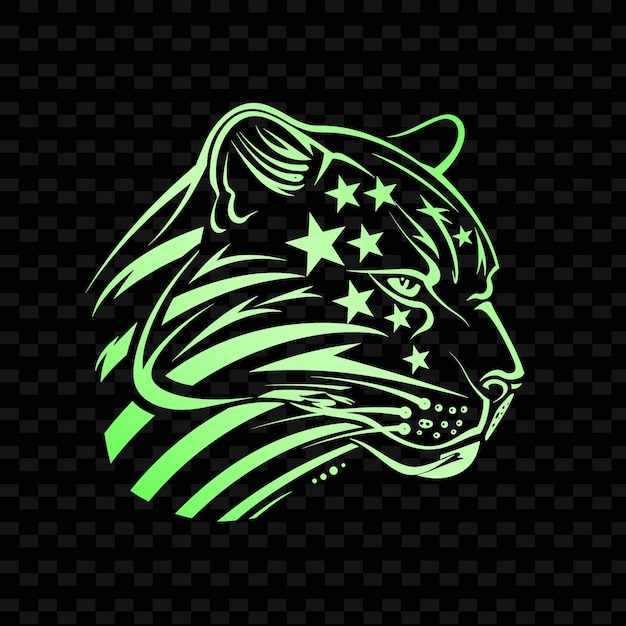 PSD 緑の背景に星が描かれたライオンの頭