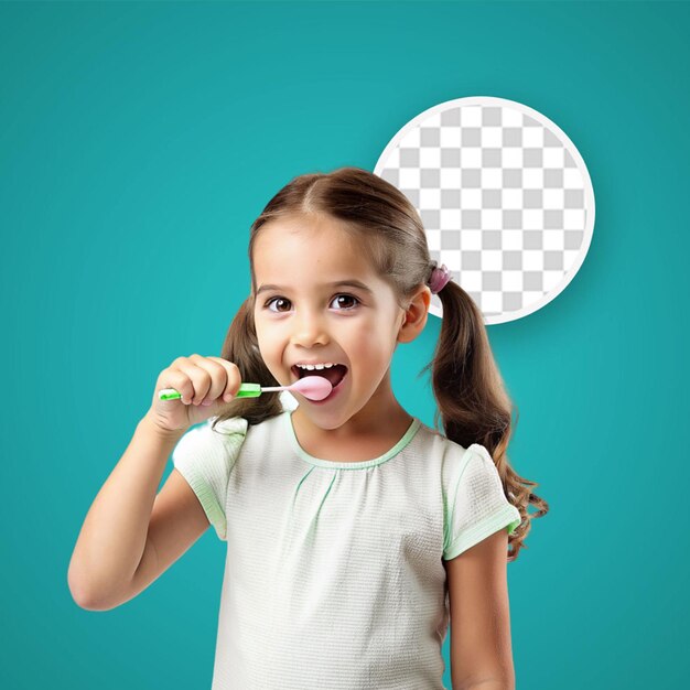 PSD Маленькая девочка чистит зубы на белом фоне портрет ребенка с зубной щеткой