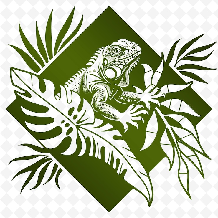 PSD a lizard is on a green and white background