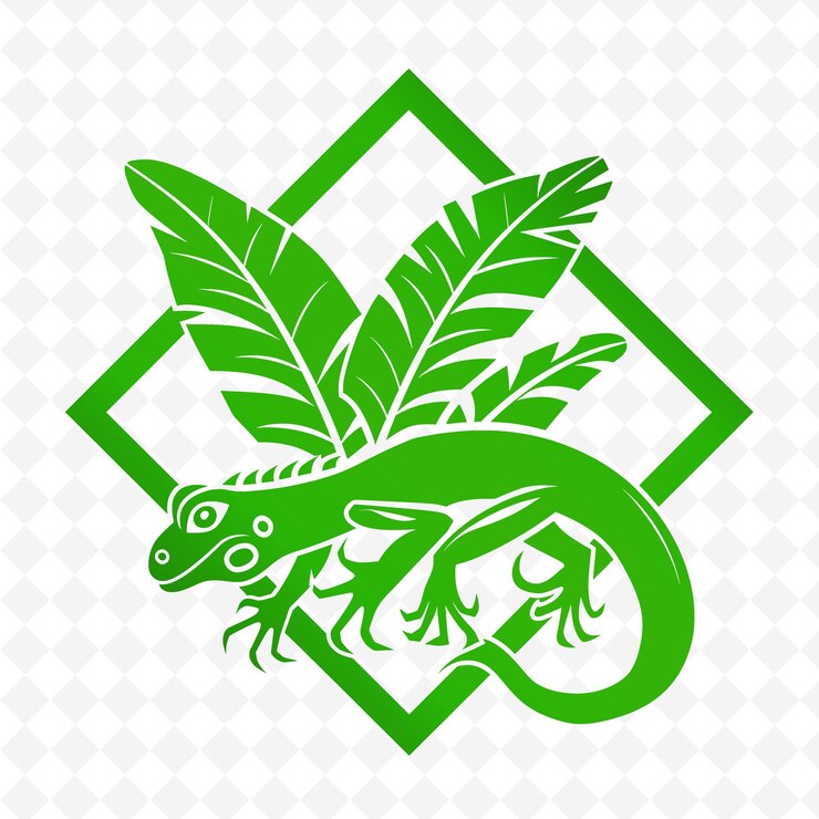 PSD a lizard with a green leaf on its head