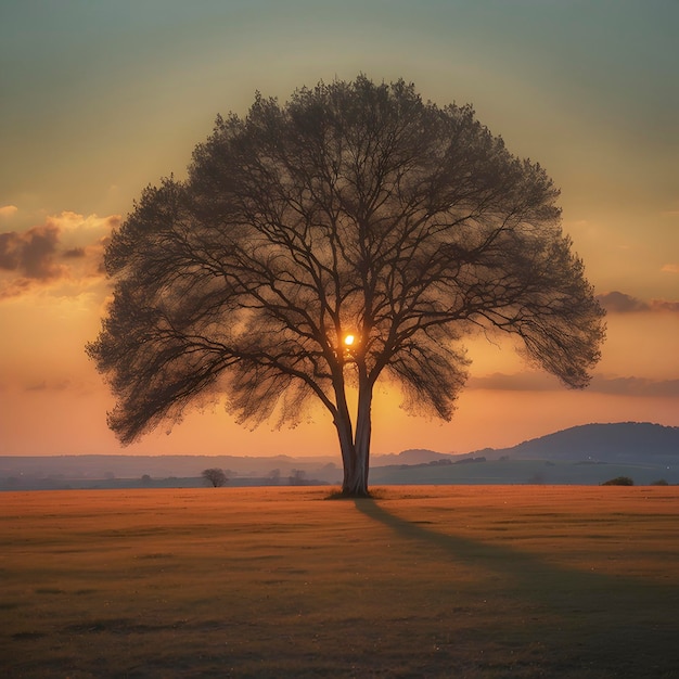 PSD a lonely tree in the sunset