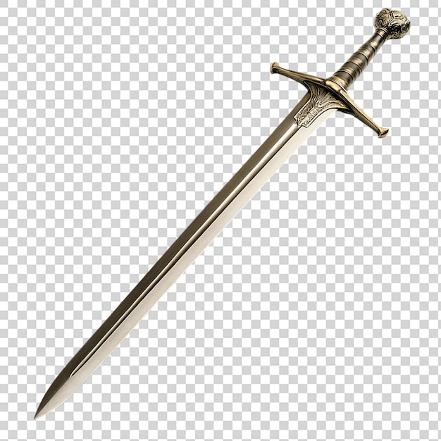 a long sword with a gleaming blade isolated on transparent background
