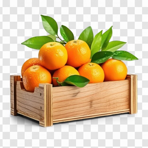 PSD 透明な背景psdの木製の箱にオレンジがたくさん入っています