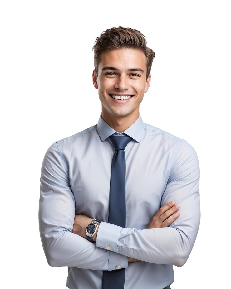 a man in a grey suit smiles for the camera