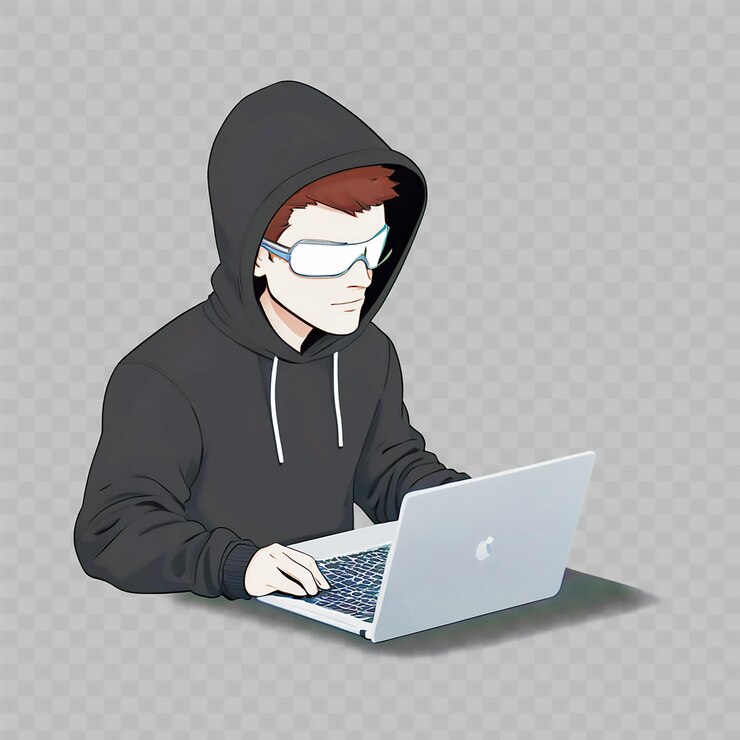 PSD a man in a hoodie with a laptop on his lap top