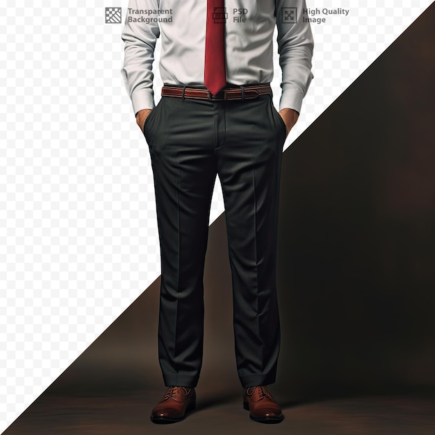 PSD Мужчина в белой рубашке и галстуке стоит перед фотографией мужчины