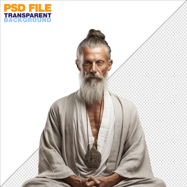 PSD 平和な瞑想をしている男性 ⁇ 透明な背景に静かな禅の態度