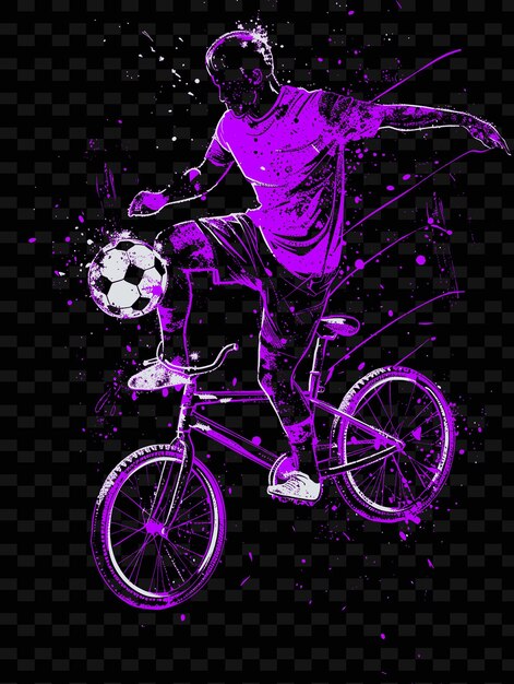 男がサッカーボールと紫の背景でサッカーをしている
