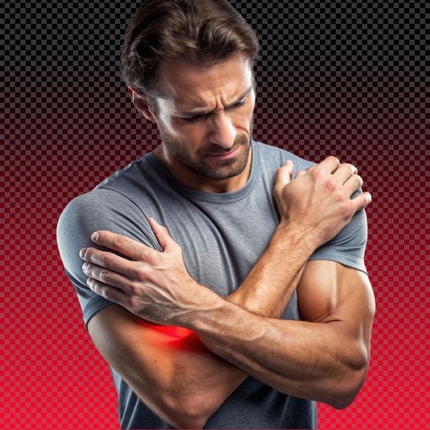 PSD a man touching his arm pain on transparent background