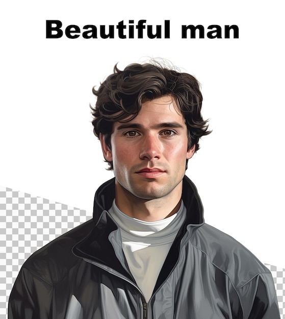 PSD 「美しい男」と書かれたジャケットを着た男性