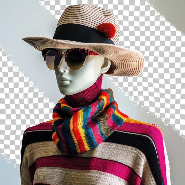 PSD Манекен в шляпе и солнцезащитных очках с полосатым шарфом