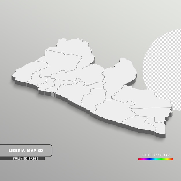 PSD 灰色の背景にリベリアの地図、状態を含む完全に編集可能な 3d アイソメ図