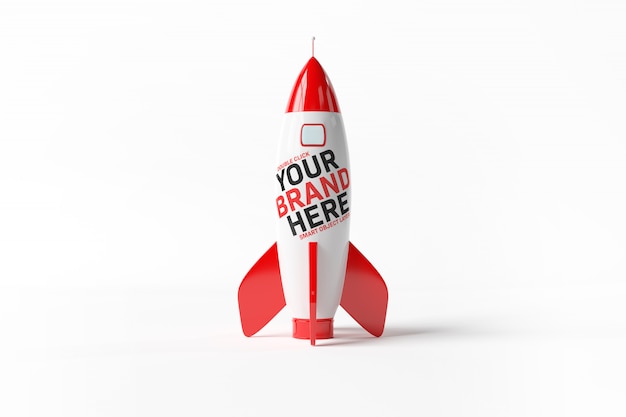 a mockup of a red rocket on white 