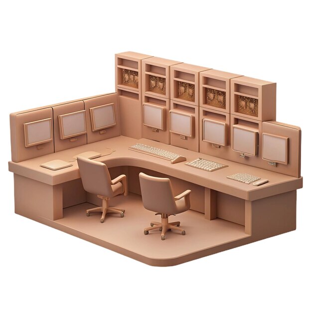 a model of a computer desk with a computer monitor on the top