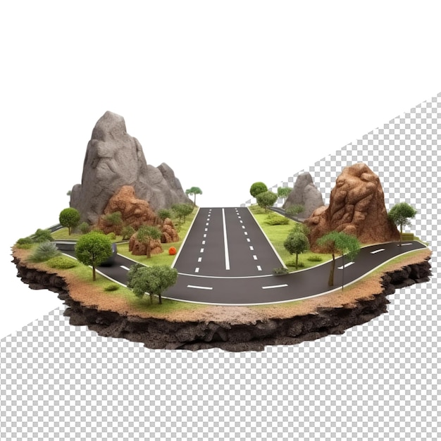 PSD その上にある道路と山の砂漠のモデル