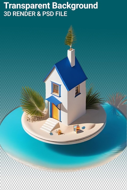 PSD 下の青い屋根と青い家を持つ家のモデル