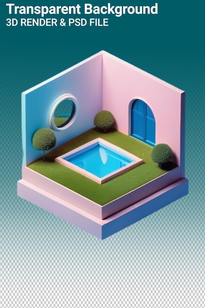 PSD Модель дома с бассейном и фонтаном