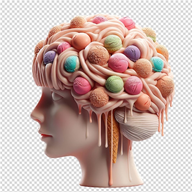 PSD 다른 색의 사탕을 가진 인간의 머리의 모델