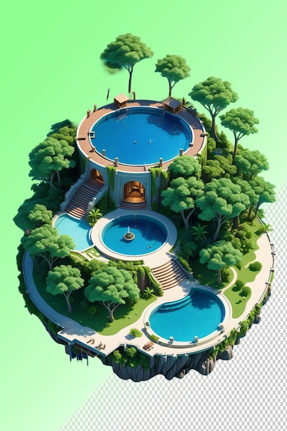PSD プールと木のあるスイミングプールのモデル