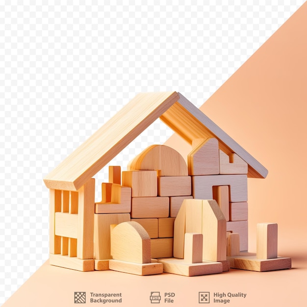 벽돌벽으로 된 목조주택 모형과 회사에서 제작한 집 사진.