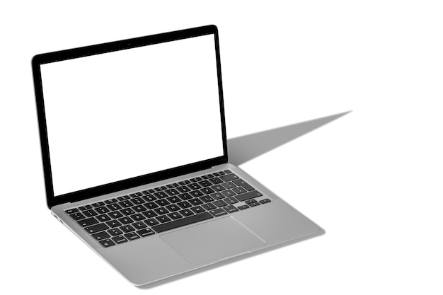 a modern laptop computer with hard shadow in png format