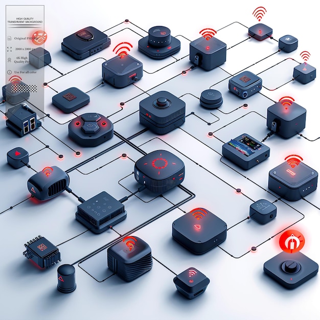 a network of interconnected devices that can collect and share data on transparent background