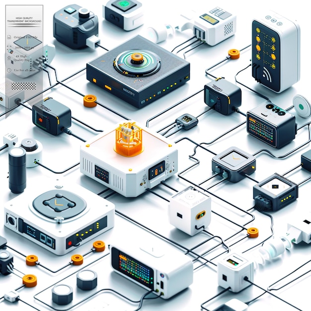 A network of interconnected devices that can collect and share data on transparent background