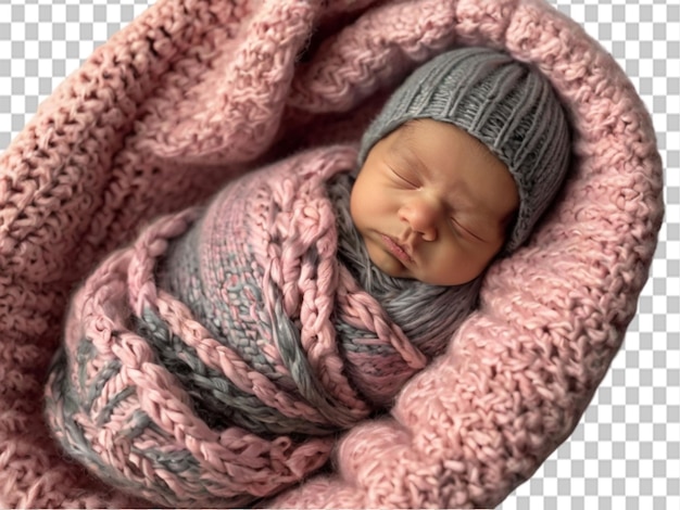 PSD Новорожденный ребенок плотно обернут розовым одеялом на прозрачном фоне