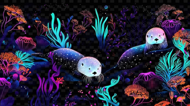 PSD 2つの海生物と海生物の絵画