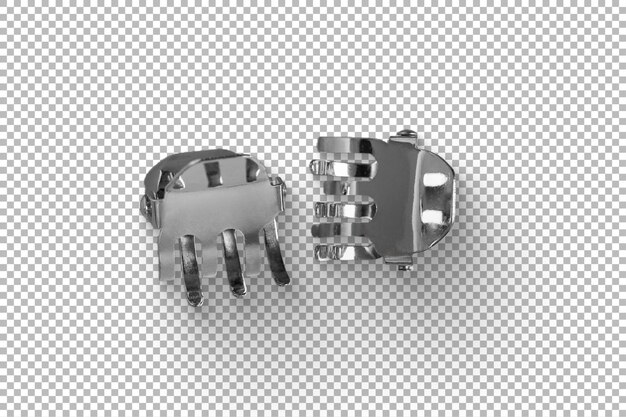 A pair of metallic hair clips designed for holding hair in place